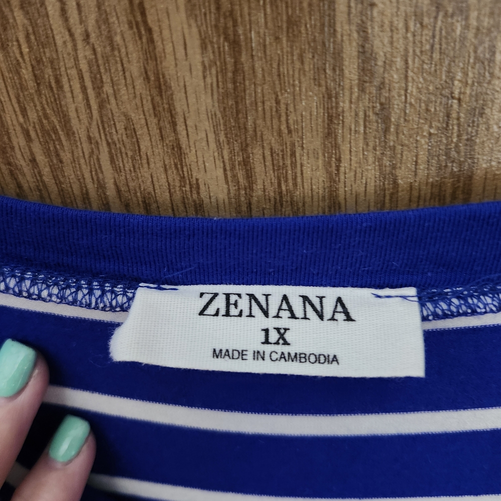 Zenana Size 1x Nautical Blue T-Shirt V Neck Dress - Picture 4 of 4